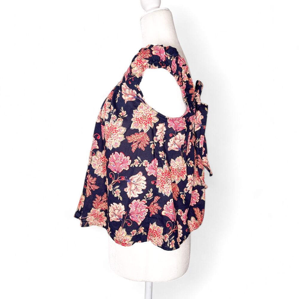 Old Navy Floral Print Tie-Back Short Sleeve Swing Top Small - Picture 3 of 8